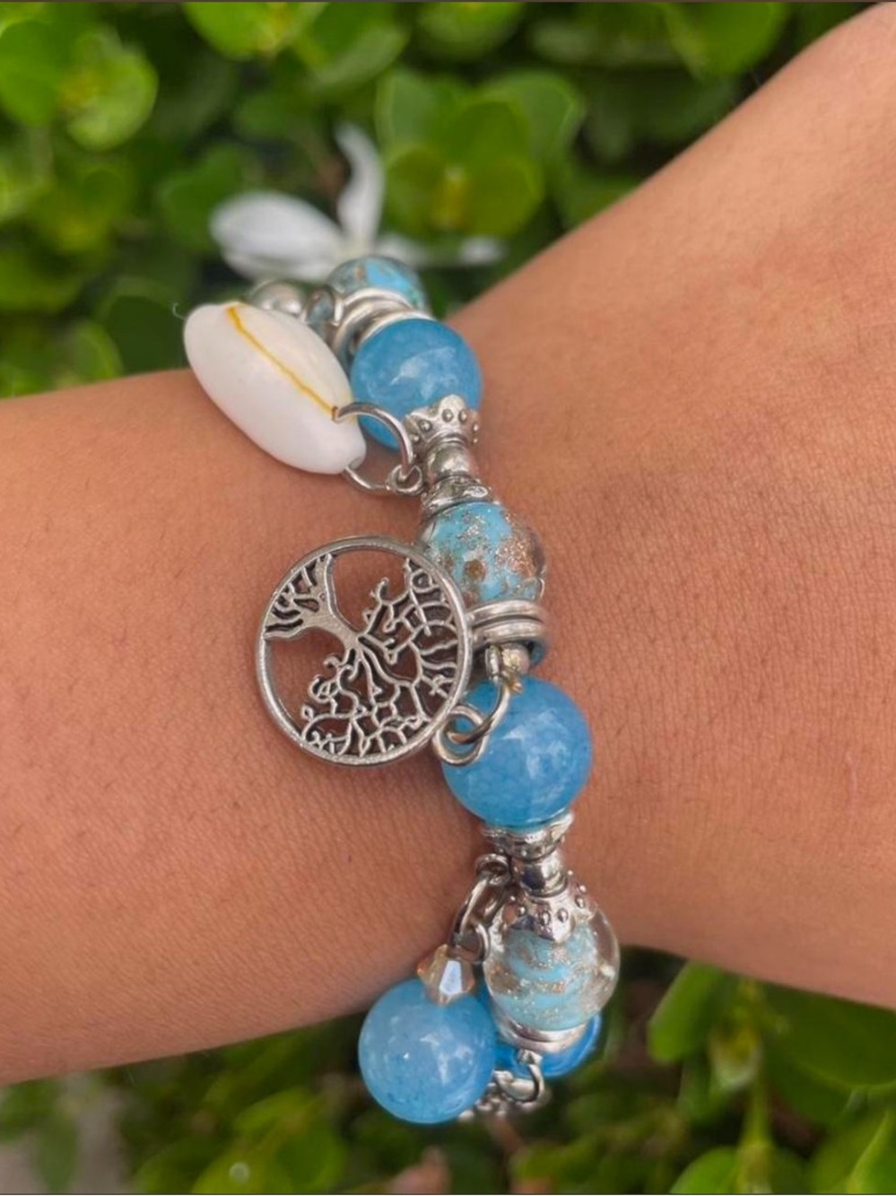 Blue Beaded Tree of Life Charm Bracelet - Women Jewelry